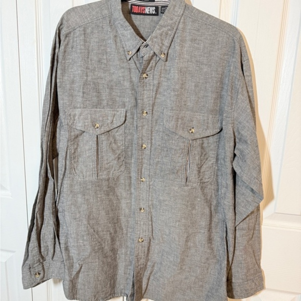 Today's News Gray Casual Button Down Shirt for Men Size XL CM